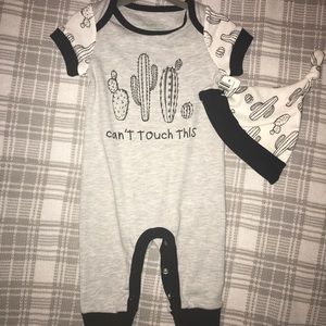 "Can't Touch This" one piece + hat